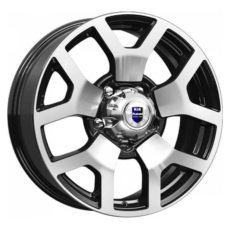 Литой диск K&K Намиб 7x18 5x139.7 DIA108,5  ET35  Чёрный глянцевый с полированной лицевой частью