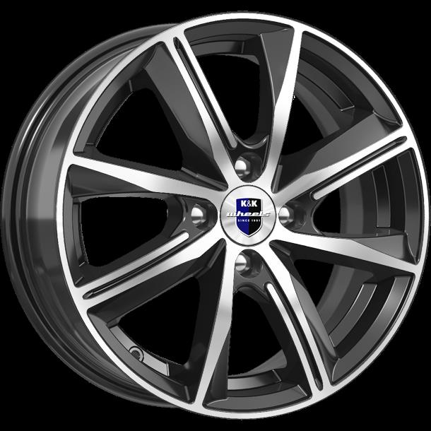 Литой диск K&K Арнар 6x15 4x100 DIA67,1  ET35  Чёрный глянцевый с полированной лицевой частью