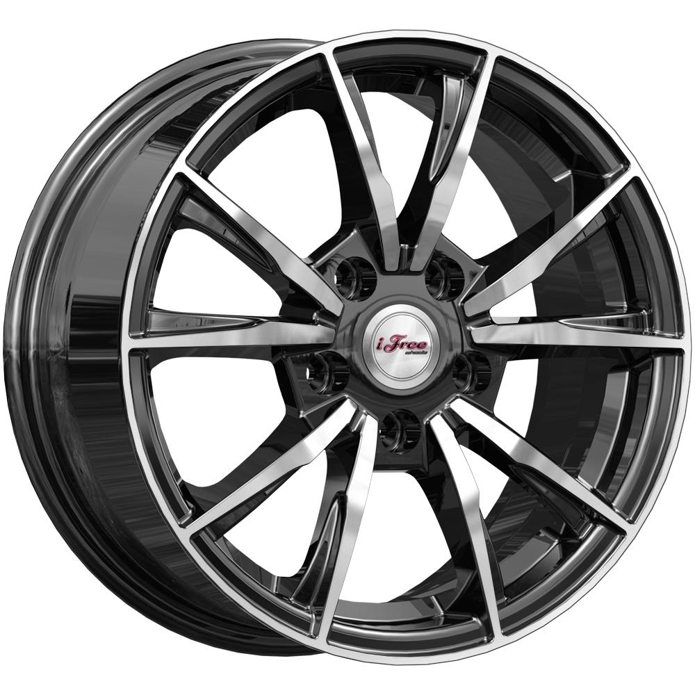 Литой диск iFree Сион 6,50x15 5x114.3 DIA67,1  ET45  Чёрный глянцевый с полированной лицевой частью